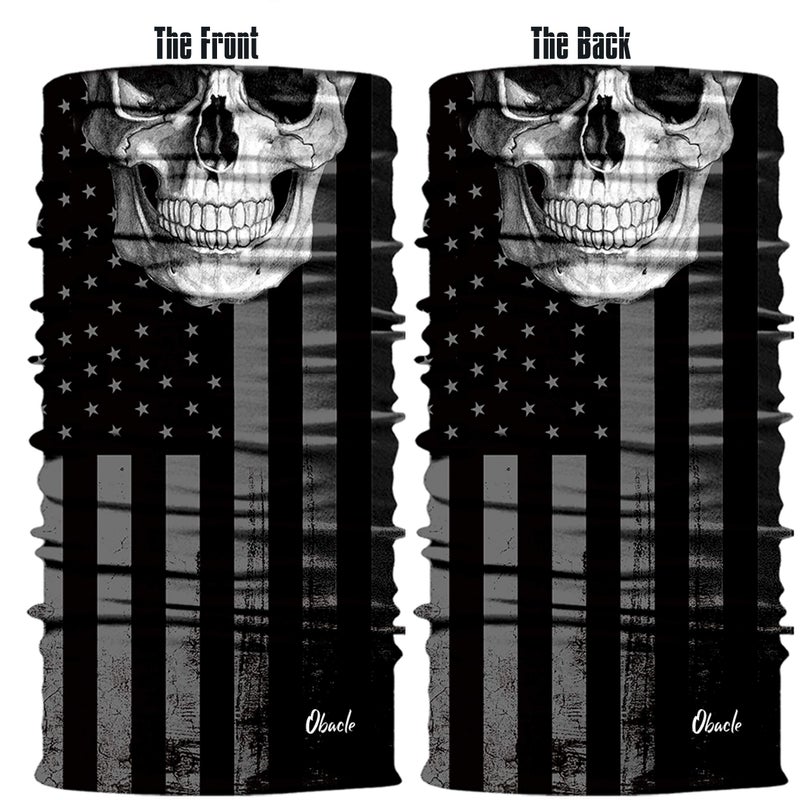 Obacle Skull Face Mask Sun UV Dust Wind Protection Tube Mask Seamless Bandana Skeleton Face Mask for Men Women Bike Riding Motorcycle Cycling Biker Outdoor Festival (Black Gray Skull White Face Flag) - Image 3